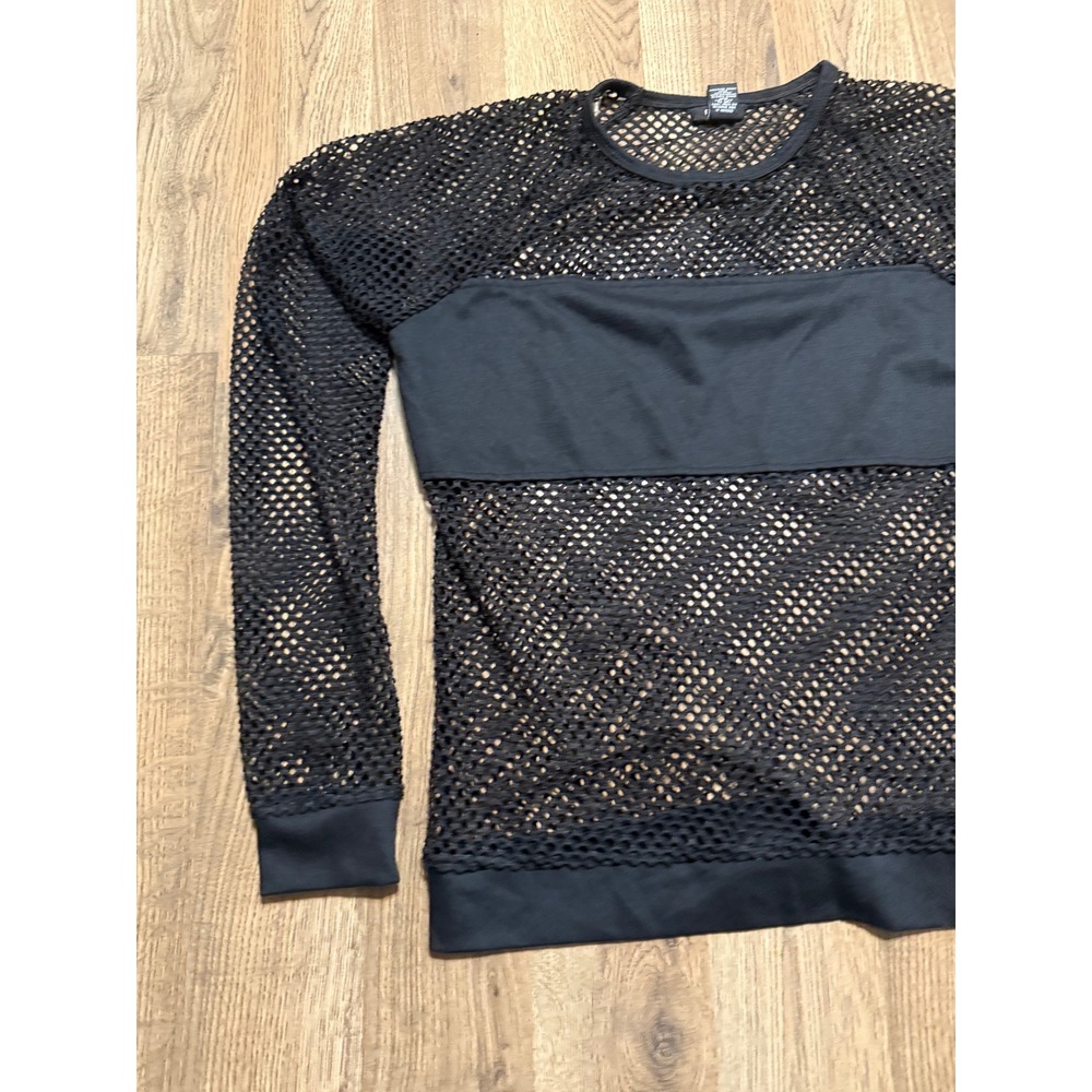 rue21 Mesh Top Womens Small Black Long Sleeve Net Overlay Goth Punk - Picture 3 of 9